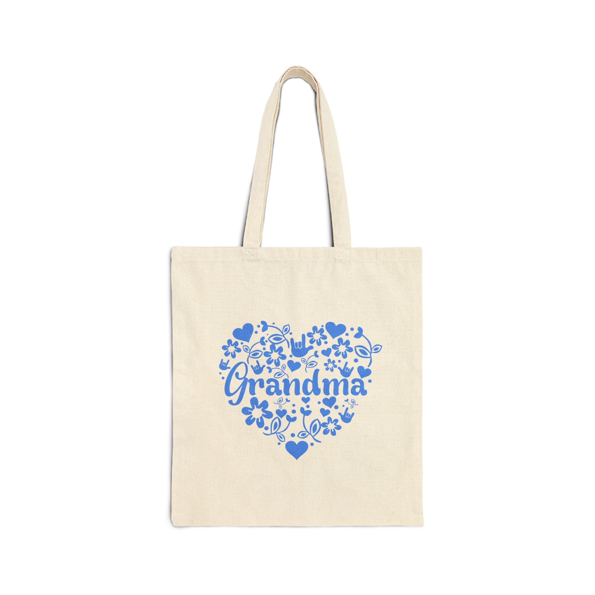 Grandma Heart Tote Bag — Floral Heart "Grandma" Cotton Canvas Gift