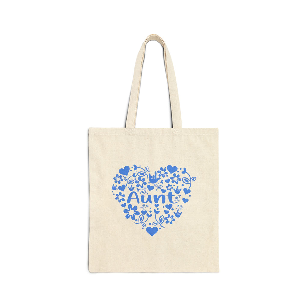 Aunt Heart Floral Tote Bag – Cotton Canvas Gift Bag for Moms & Family